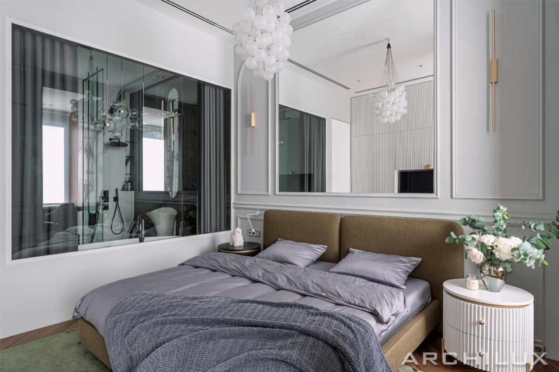 Дизайн квадратной комнаты - серая спальня - представляем пример: квартира в серых тонах, неоклассика в интерьере, Киев