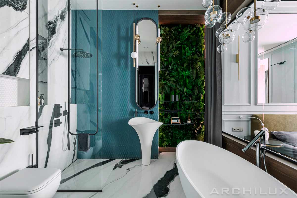 Дизайн ванной комнаты с душем, дизайны интерьера — 39