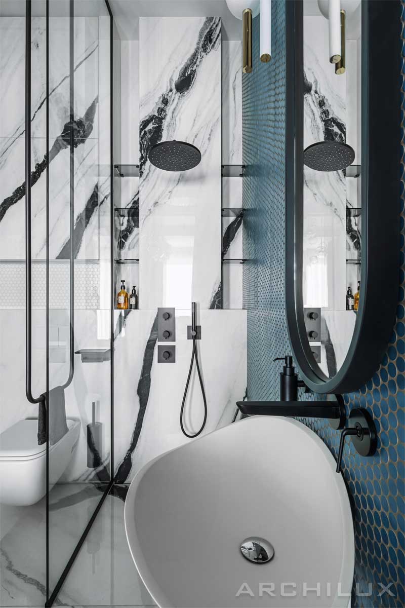 Дизайн ванны с туалетом, неоклассика интерьер — 38