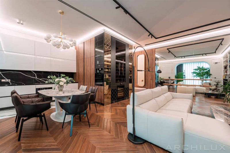Мы выполняем лучшие дизайны квартир, где интерьер в стиле неоклассика - представляем пример: квартира в серых тонах, неоклассика в интерьер, Киев