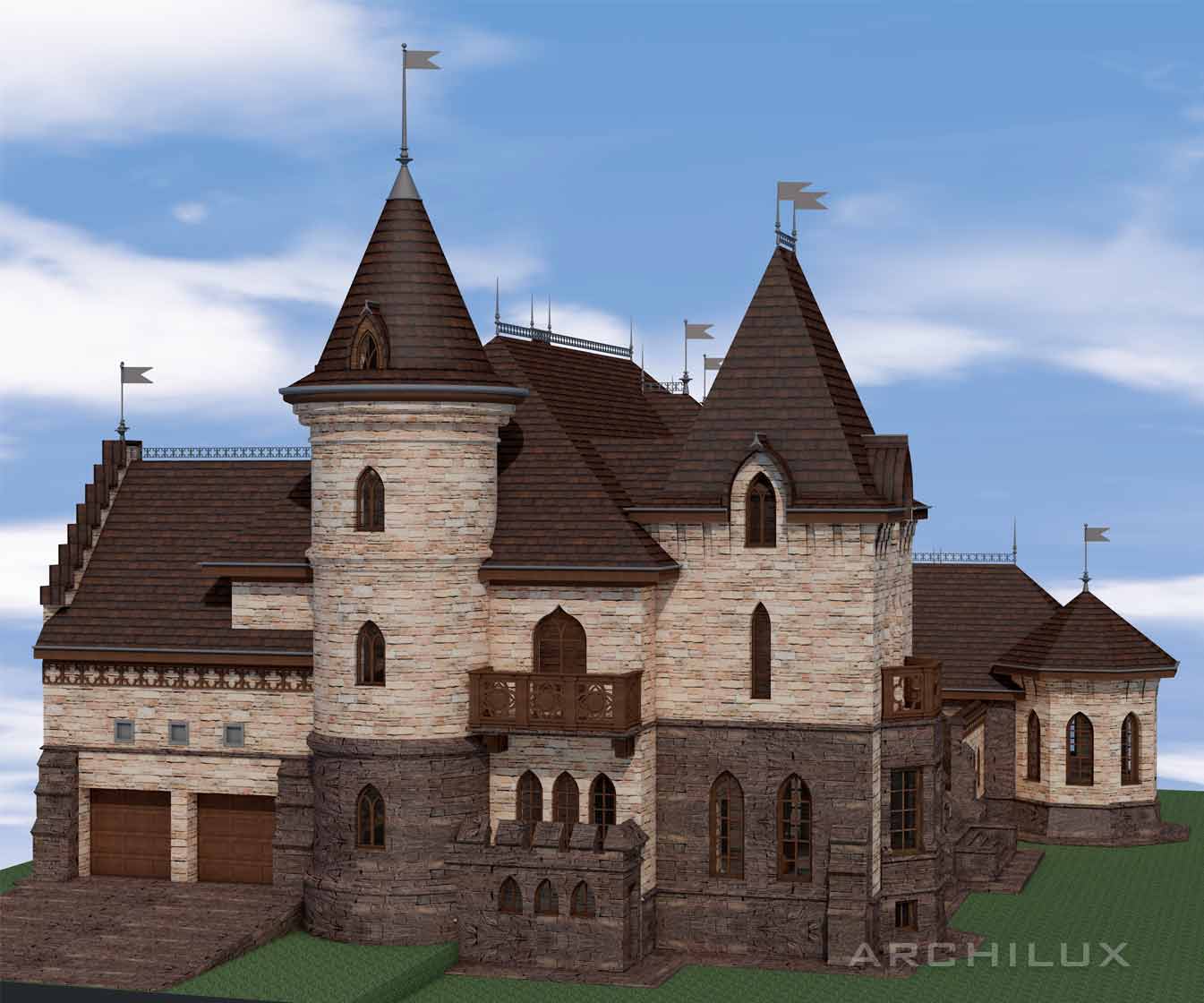 Проектная мастерская специализируется на архитектуре замка, разрабатывая проекты домов с башней,