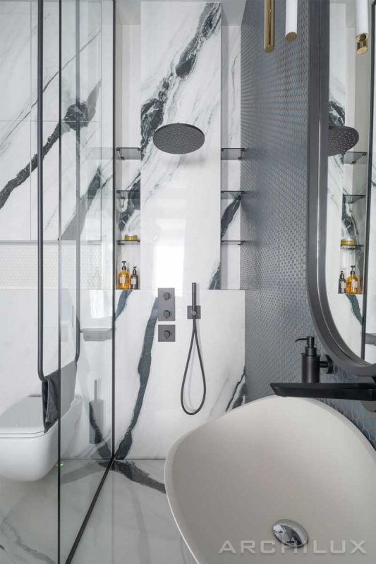 Планировки ванных комнат. Дизайн ванны с туалетом - представляем пример: квартира в серых тонах, неоклассика в интерьере